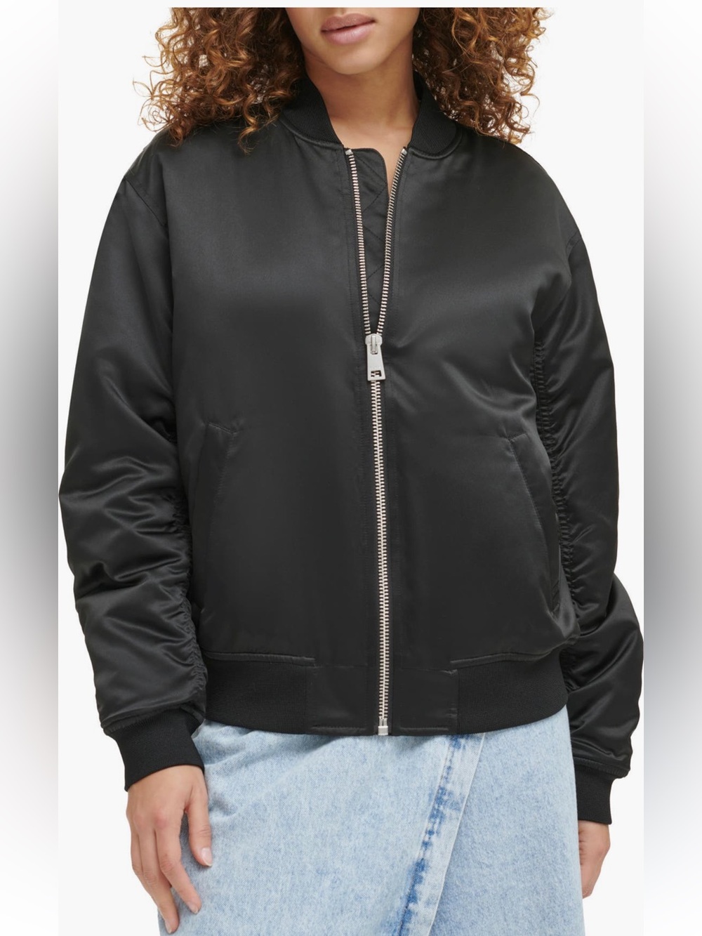 Levi's Oversize Bomber Jacket women’s black satin coat Large NWT - Picture 5 of 5